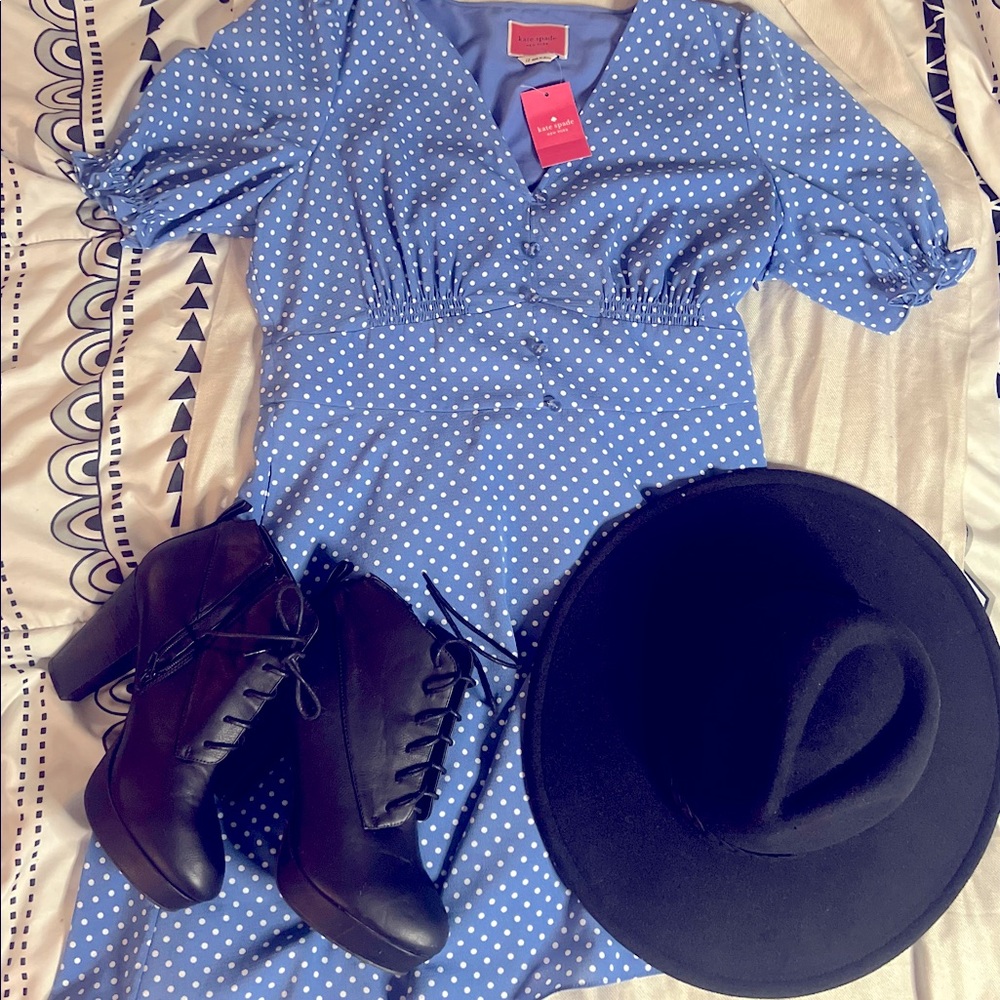 Kate Spade Cornflower blue polka dot tea dress with POCKETS! Tag already removed